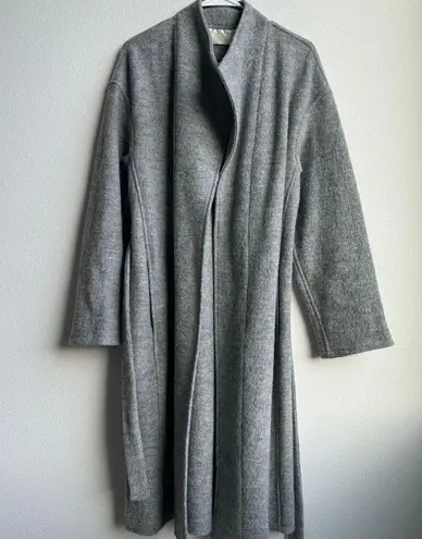 Fleurette 100% Virgin Wool Made In USA gray Trench Wrap Coat Size Medium Tie