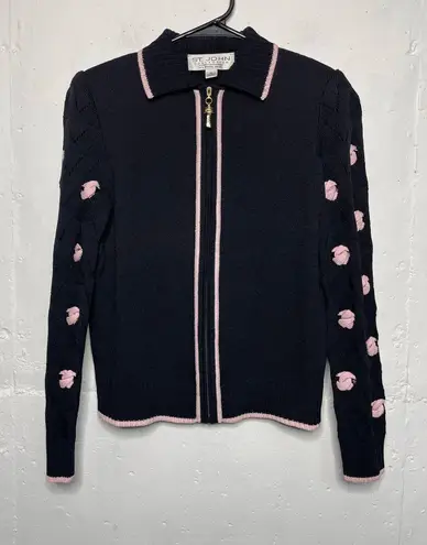 St. John Collection St John Knit COLLECTION Black Pink Santana Zip JACKET Size 4