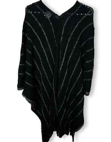 BCBG MaxAzria Fringe Tinsel Crochet Open Knit Pullover Poncho Sweater ONE SIZE