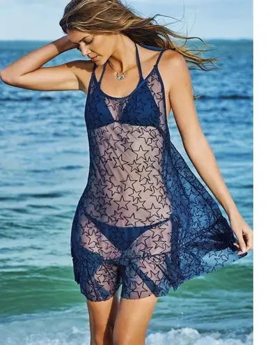 PilyQ Starry Dress in Starlight Swim Coverup Size M/L Navy Blue Medium Large