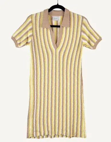 Rue Stiic Womens Dress Yellow Mini Sweater V Neck Striped Short Sleeve Size XS