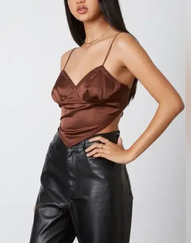 Mable Satin Bandana Triangle Crop Top Brown Y2k Retro Boho Corset M Womens Size M