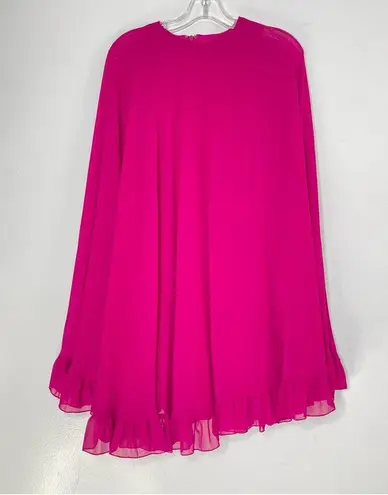 Mac Duggal 55407 High Neck Ruffle Cape Fuchsia (Pink) Chiffon Mini Dress, Size 8