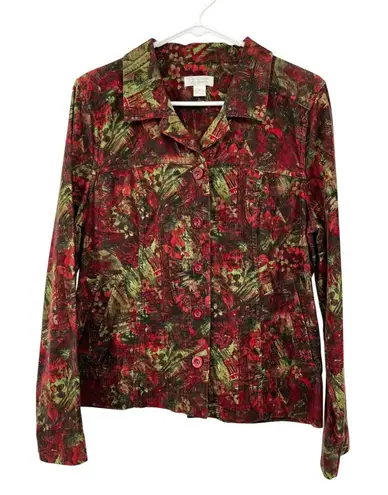 Christopher & Banks Corduroy Jacket Women’s M 100% Cotton Red Green Used