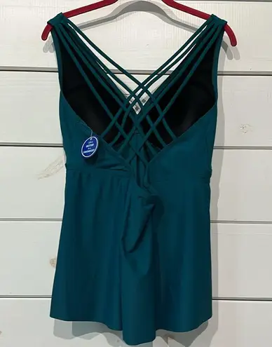 Swimsuits For All Cross Back Flowy Solid Tankini Swim Top NEW Size 18 Blue