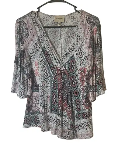 Haute Hippie Women's Size XS Pink Flare Sleeve Printed Blouse