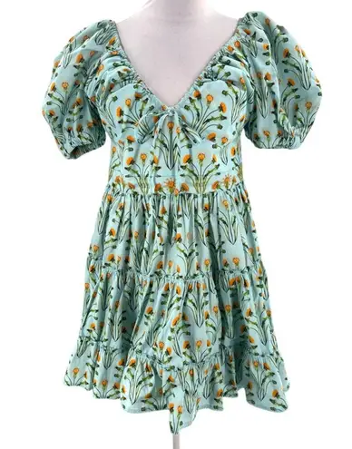 AGUA BY AGUA BENDITA Manzanilla floral print cotton poplin mini dress sz M Blue Size M