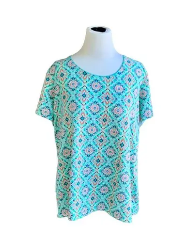 kim rogers  LADIES MULTI COLORED SS SOUTHWESTERN AZTEC THEMED TOP TSHIRT TEE XXL