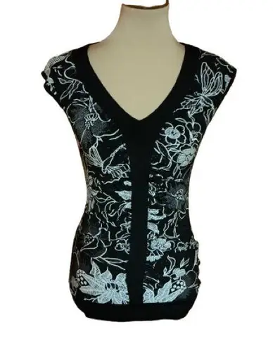 Vtg Y2K black floral sexy top