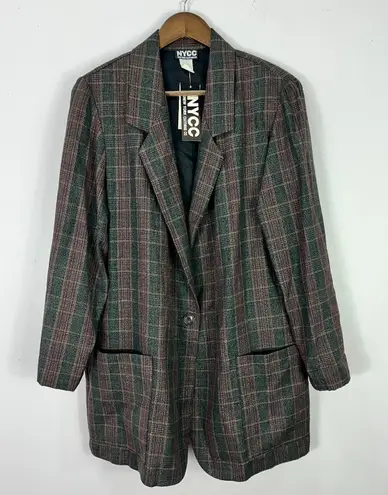 NYCC Plaid Blazer 14/16 Brown Green Oversized Academia Preppy Retro Vintage