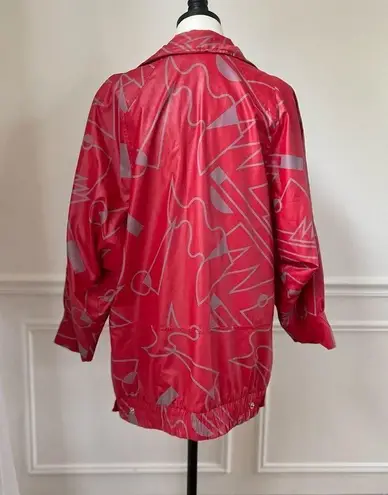 Vintage 80s Faux Leather Geometric Shape Oversized Coat Jacket Red Grey L Size L