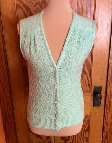 Vtg 70s mint green cardigan vest Size M