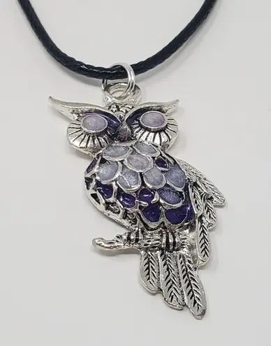 Handmade Owl Pendant w/ Lavender, Purple & White Metallic Resin Necklace