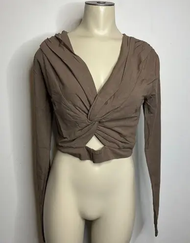 Bobi NWT Front Knot Crop Top SMALL Earth Brown Long Sleeve Jersey Knit Casual