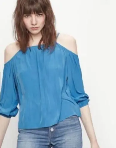 Maje Luciane Bleu Cold Off Shoulder 3/4 Sleeve Blouse Size 1 -Small