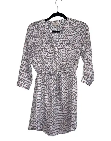 The Loft Outlet White & Pink Floral Print Split Neck Mini Dress