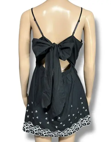 Vanity Womens Empire Waist Babydoll Tank Top Floral Tie Back Padded Black White Size L