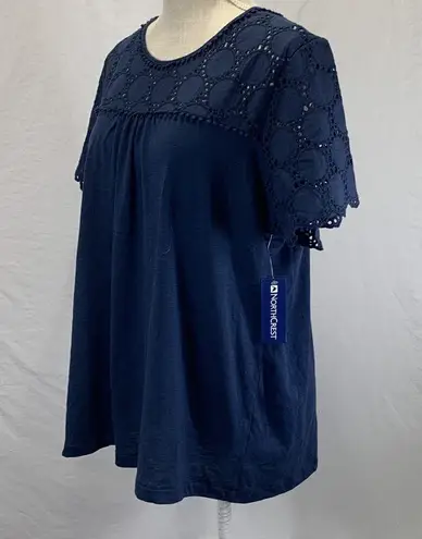 North Crest  Scoop Neck Eyelet Navy Blue Blouse Top Size XL NWT