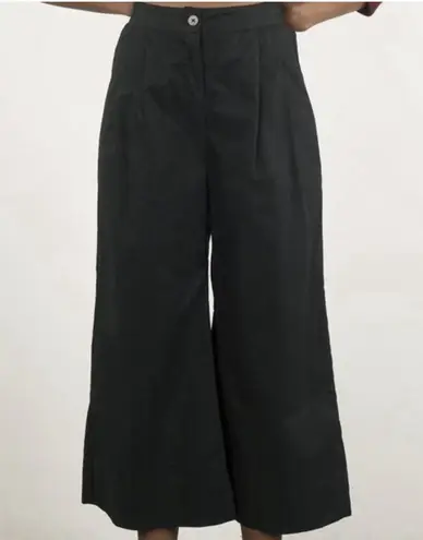WRAY Black Cotton Pleated Wide Leg Cropped Culotte Trousers Pants Size 10