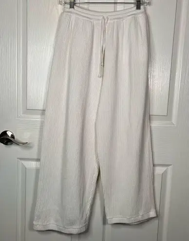 Om & Ah From The Earth Sz L / XL Ribbed Knit Lounge Pants White Wide Leg