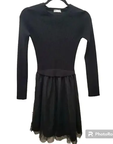 Red Valentino  Knit Long Sleeve Tulle Skirt Dress