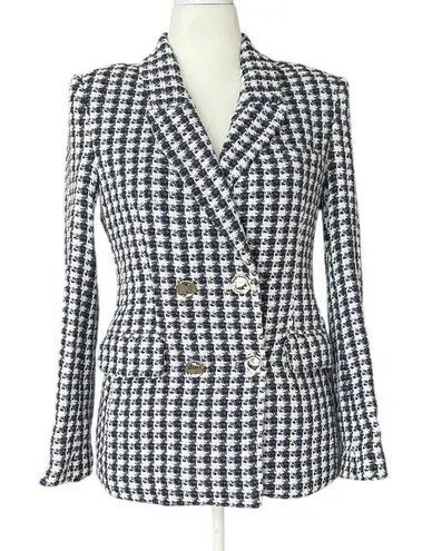 Elie Tahari Ellie Tahari Vintage Woven Houndstooth Double Breasted Blazer Size S Navy White
