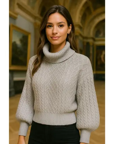 Truth by Republic Cowl Turtleneck Sweater Cable Knit Cozy Buttery Soft Gray Boho Size L