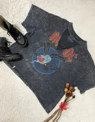 ACDC Fly on the Wall tour 1985 inspired crop top tee Gray Size XL