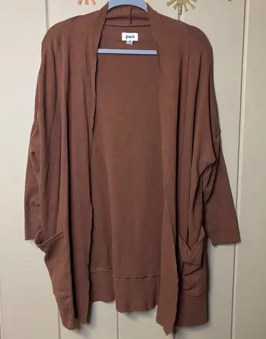 Pact Organic Cotton Cardigan Sweater Rust Brown XS Open Front Pockets - Image 1