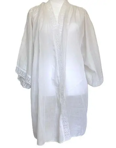 Vintage Robe House Coat White Eyelet Lace Cotton Caftan Women's One Size Size undefined