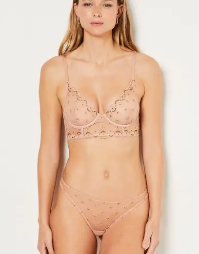 ETAM NACRE Embroidered Tulle Balconette Bra 34C Tan Size 32 C