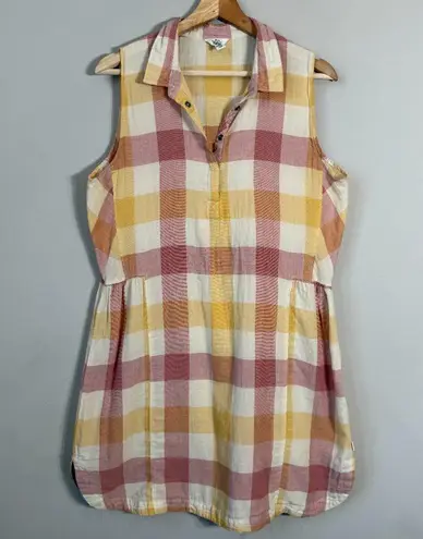 Woolrich Organic Cotton Plaid Collared Mini Dress Women's L Red Yellow Outdoors