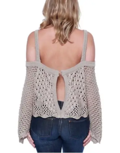 Taylor & Sage COPY -  Juniors' Cold Shoulder Tan Crochet Top Size Small thumbnail 4