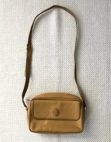 Mark Cross Vintage Tan Leather Rectangular Front Flap Top Zipper Crossbody Bag