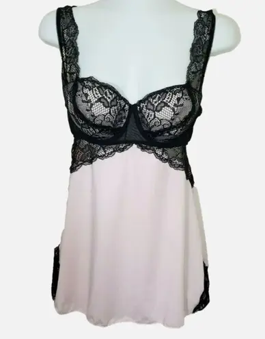Sophie B Black Beige Lace Babydoll Chemise Molded Cups Adjustable Straps Sz M - Image 1
