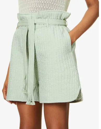 Samsoe Samsoe Ember Vineyard Green Textured Tie Paperbag Waist Shorts Size Small