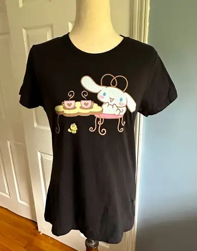 Sanrio Cinnamoroll Cafe Graphic T-Shirt Ladies Medium Black Kawaii Tee