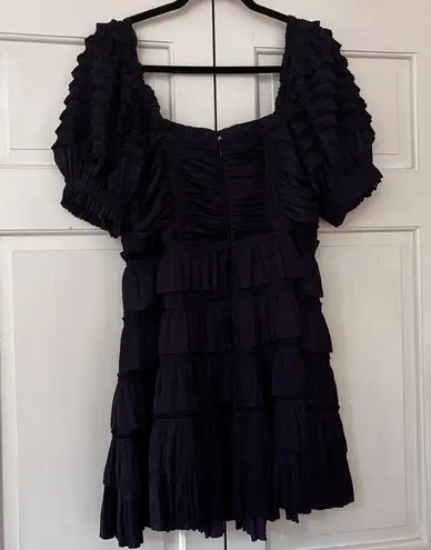 Ulla Johnson Lucette Dress Royal Purple Lago Size 10 Corset Pleated Satin Ruffle