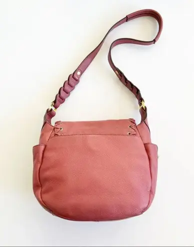 orYANY Mauve Pebbled Leather Flap Saddlebag Crossbody Whipstitch Purse Bag Pink
