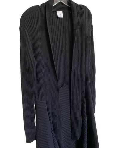 CAbi  Women's Black Ribbed Waterfall Open Front Knit Longline Cardigan L