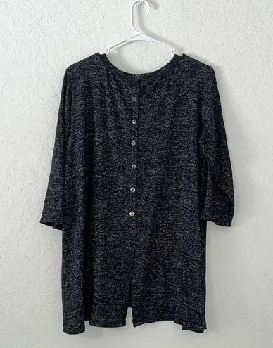 Coin 1804 LA top speckled dark grey 3/4 length sleeves cozy fall top back slit Gray Size 1X