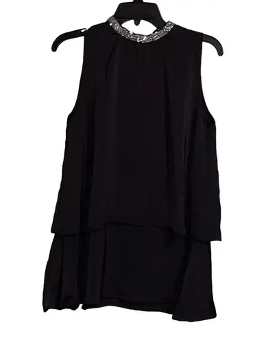 Black modest sleeveless top with sequin sparkly collar • evening wear