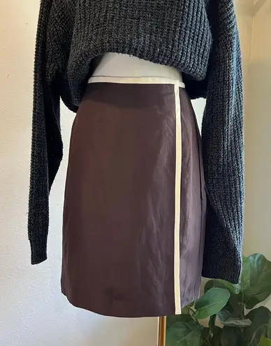Oscar de la Renta Brown Silk White Wrap Skirt Linen Lined USA Skirt Size 4