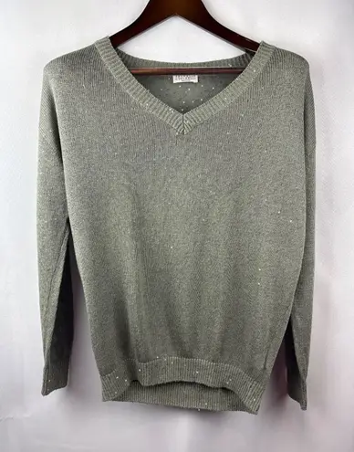 Brunello Cucinelli Women’s Small Olive Green Sparkly Knit Sweater