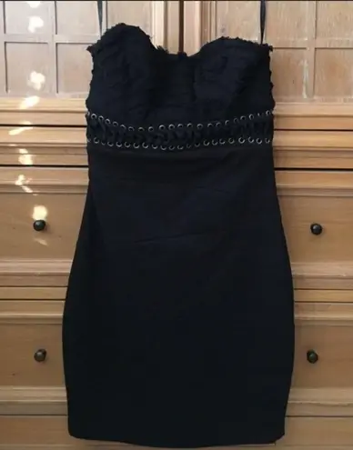 LaRok Black Strapless Dress w/ Lace Corset Detail Size XS