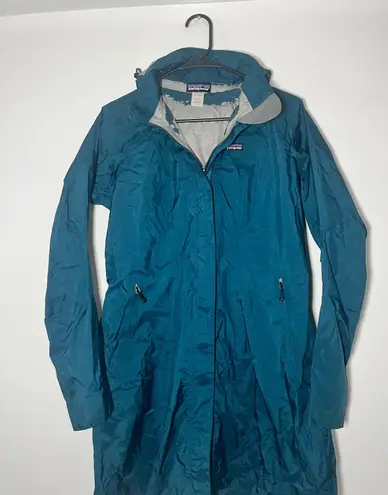 Patagonia Coat Teal Hooded Rain L Casual Outdoor *flawed