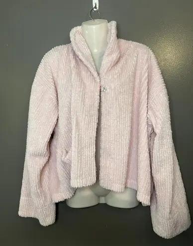 Romantic Concepts Sweater Womens L/XL Pink Chenille Fuzzy Cardigan Jacket USA