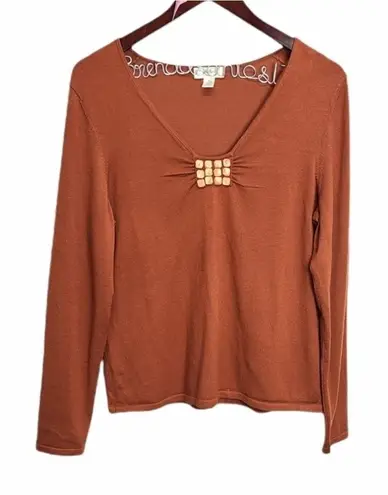 Neiman Marcus NeimanāāMarcusāSilkĀ BlendāV-NeckāTerracottaāSweater