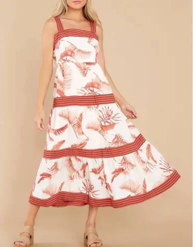 By The River Women's Medium Midi Dress Sleeveless Tropical Print Casual White