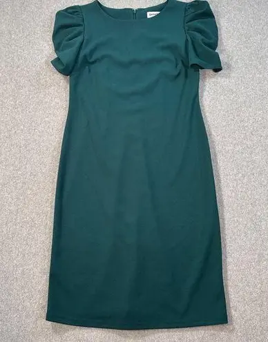 Shelby & Palmer Green Puff Sleeve Sheath Dress Women's 8 Midi High Neck